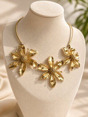 Artisan Gold Floral Statement Necklace | Handcrafted | Vintage Style